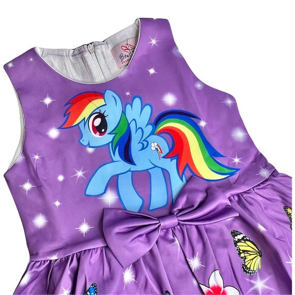 Purple My Little Pony Friends Forever A-Line Dress Rainbow Dash Unicorn bow tie - Picture 2 of 5